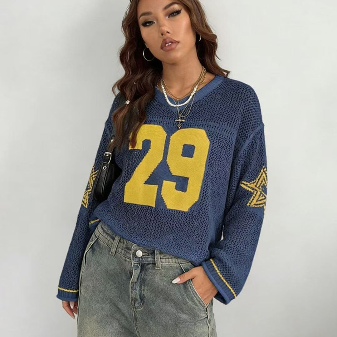 Dame Sporty Oversized Pullover med Motivbroderi Skovae