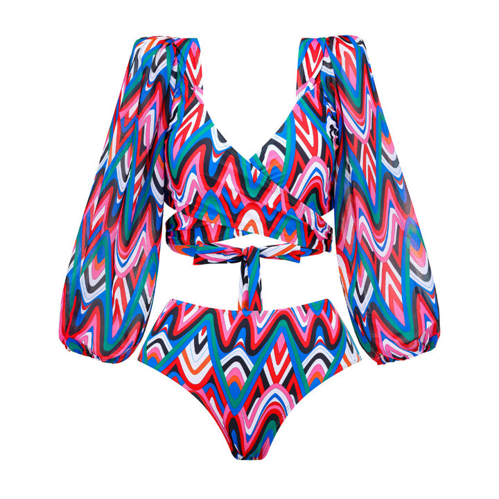 Dame bikini kombination med elegant bluse og forførende indpakningsskørt Stilla