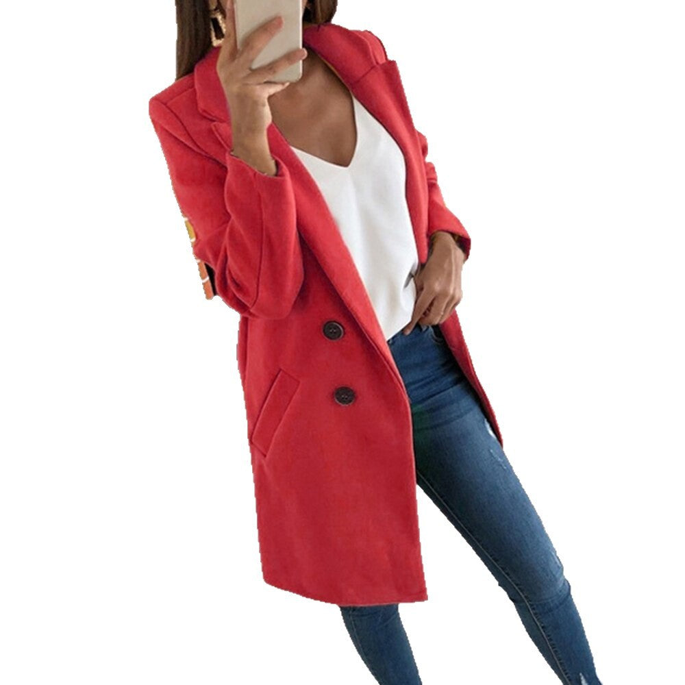 Damer elegant og varm lang blazer med dobbelt knaplukning Stilla
