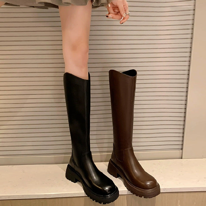 Dame Knælange Chunky Heel Støvler med Lynlåsdetalje Stilla