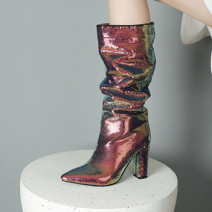 Femme Over-the-Knee Glitrende Pailletter Stiletto Støvler Stilla