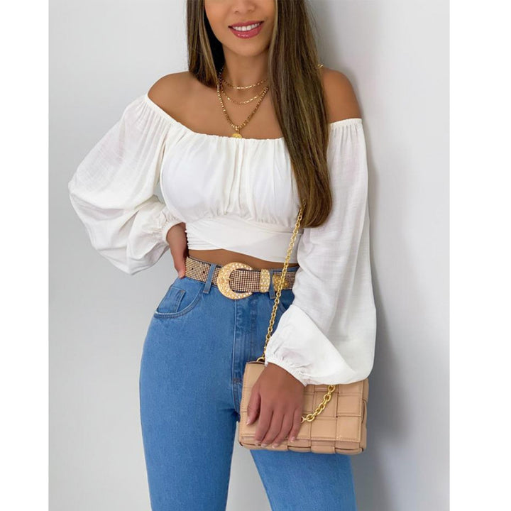 Dame Off-Shoulder Bluse med volantærmer og gummibånd Stilla