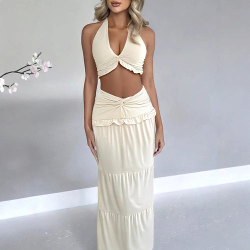 Dame Maxi-nederdel med croptop-design og flæsedetaljer Skovae