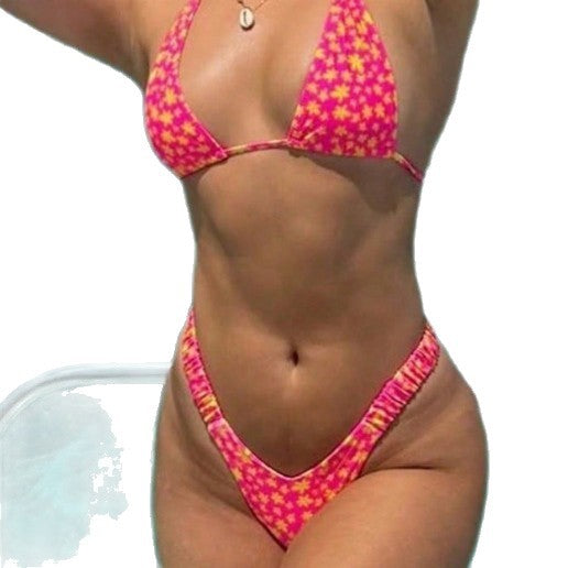 Dame triangel-bikini med høj benudskæring og legende blomsterprint Skovae