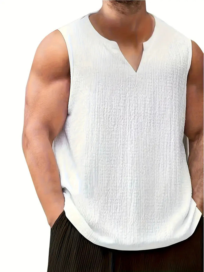 Herrer ærmeløs top med struktureret V-udskæring og løst fit Stilla