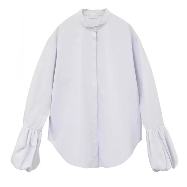 Kvinders elegante bluse med voluminøse ærmer og stående krave Stilla