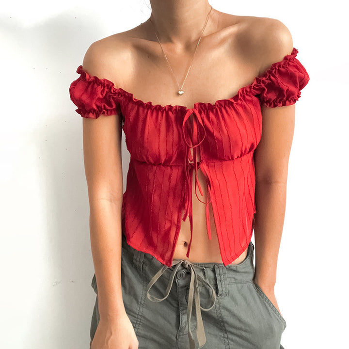 Dame Off-Shoulder Struktur Crop Top Stilla