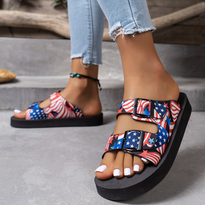 Dame mode plateau-sandaler med farverigt motiv og justerbare remme Stilla