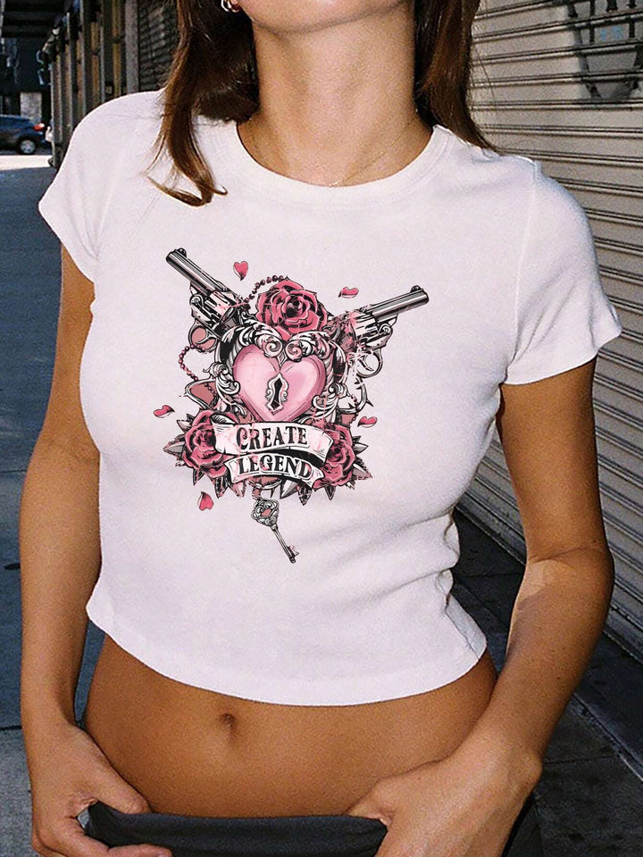 Dame Crop-Top med iøjnefaldende tekst Skovae