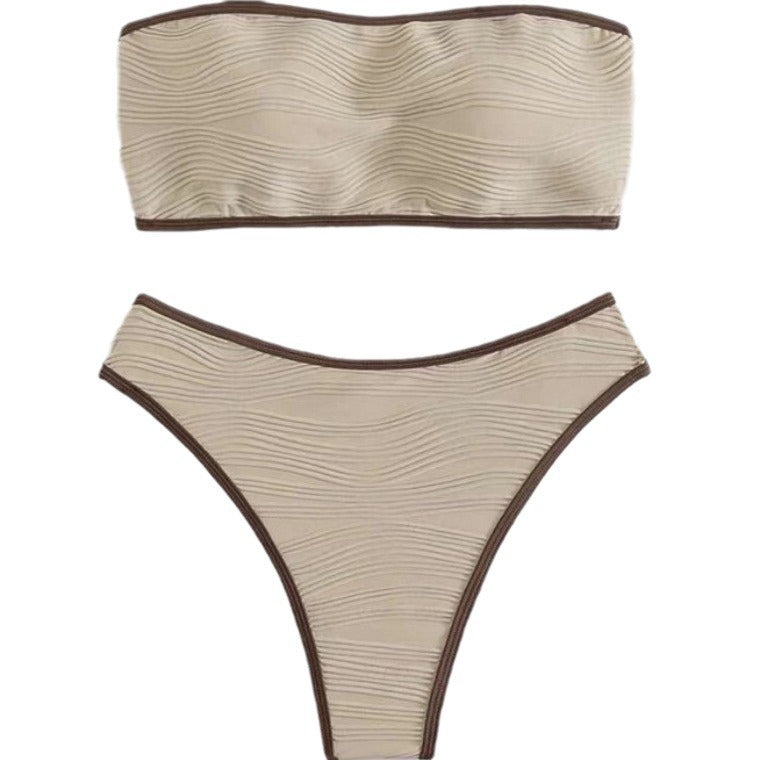Dame bandeau-bikini-sæt med bølgeformet design og høj udskæring Stilla