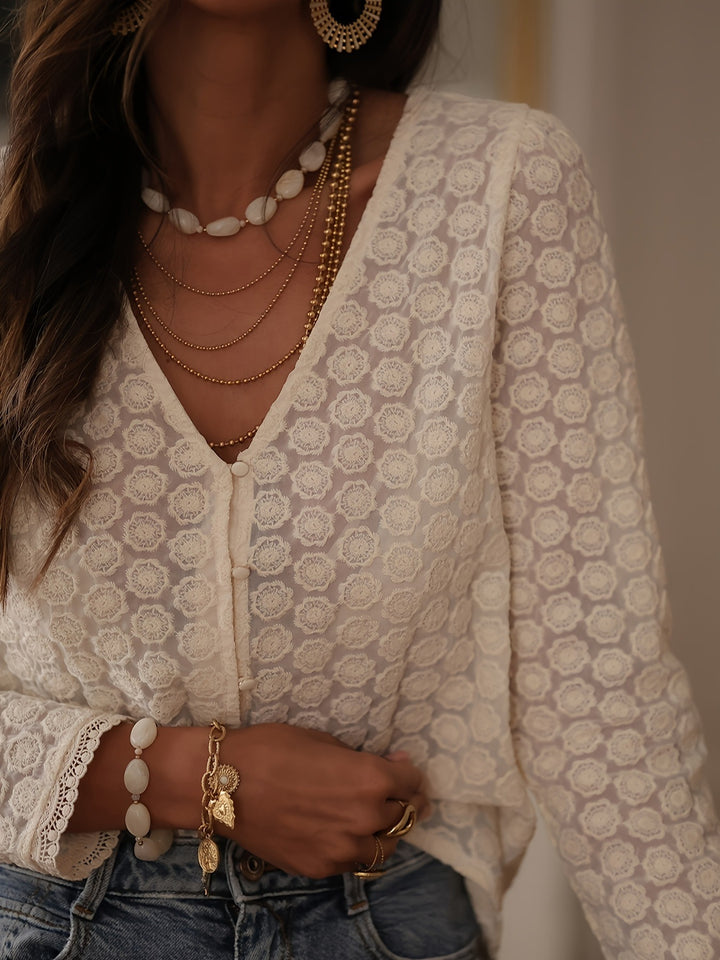 Femme Gennemsigtig Spids Knapliste Bluse Stilla