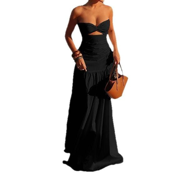 Dame Off-Shoulder Maxikjole med raffineret Cut-Out og flydende Nederdel Skovae