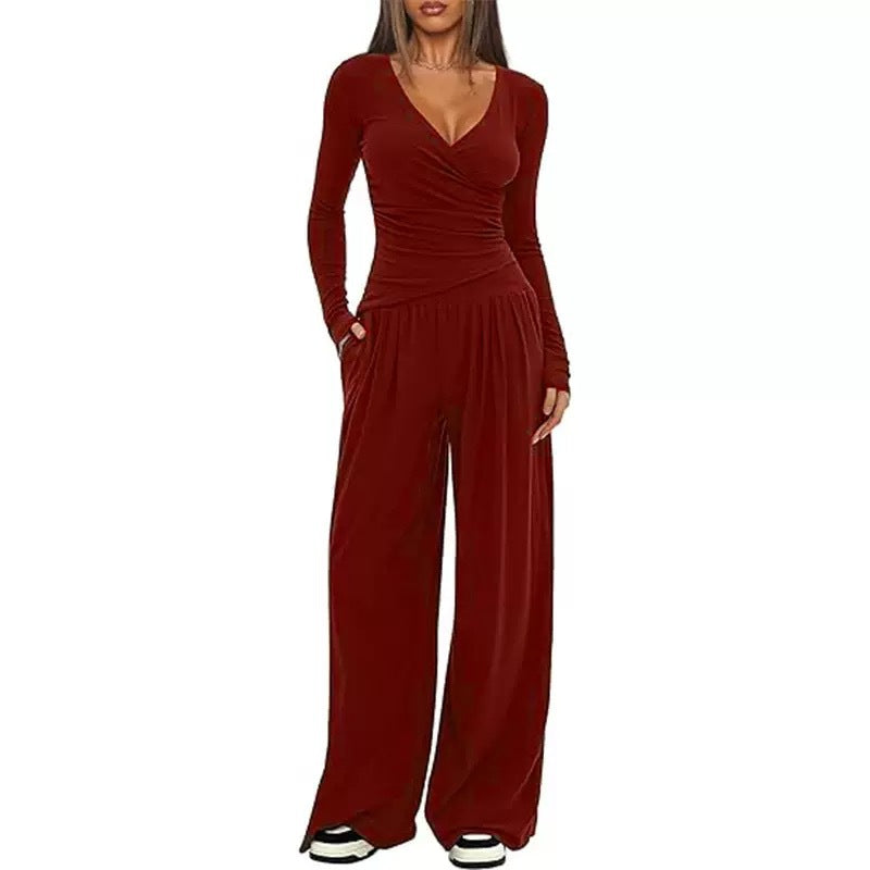 Dame Elegant Wrap-Overall med bred ben og moderne detaljer Skovae