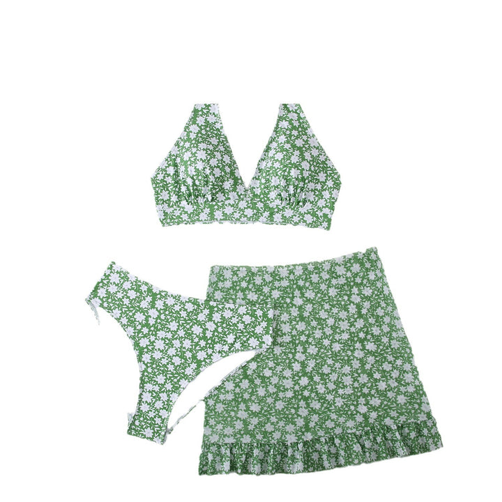 Dame blomster mønster høj krave bikini sæt Stilla