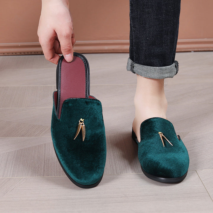 Femme Elegante Åben Ryg Samt Slides Stilla