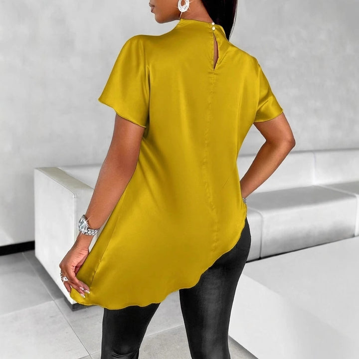 Dame asymmetrisk satin top med elegante puffy ærmer Stilla