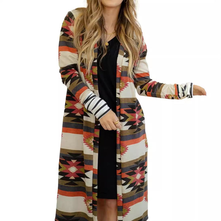 Kvinders langærmet kimono cardigan med unikt mønster Stilla