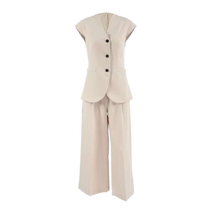 Dame Elegant Jumpsuit-Sæt med figursyet Blazer og løstsiddende Bukser Stilla