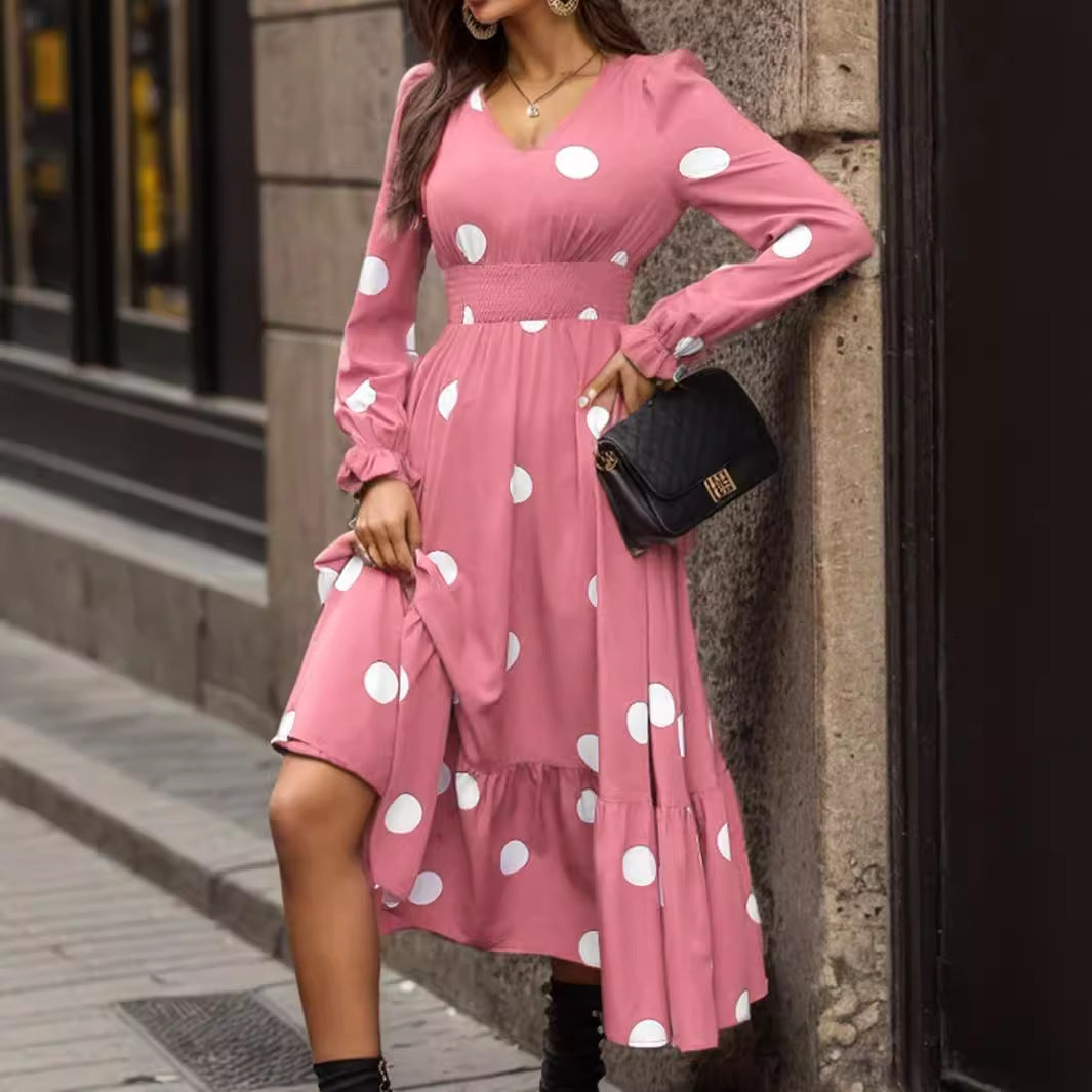 Dame maxikjole med puffærmer og trendy prik-designet Stilla