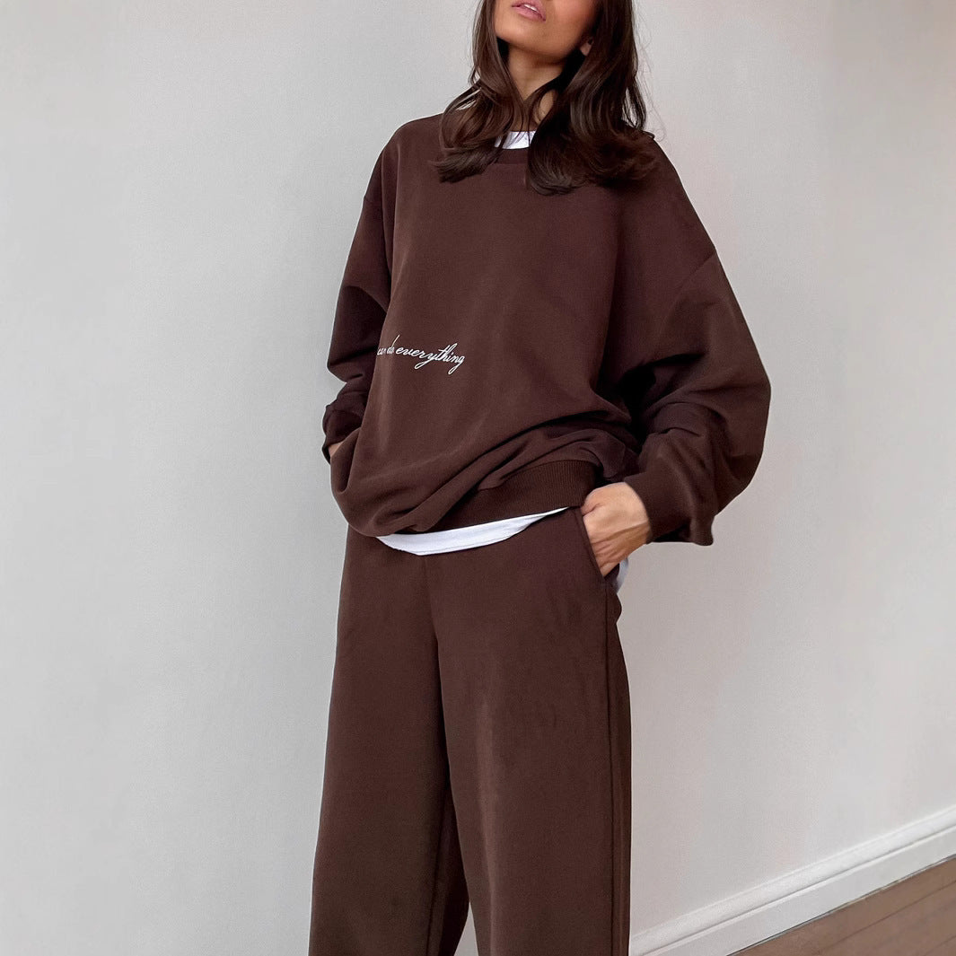 Kvindernes komfortable sweatshirt og bukser sæt med elastisk talje Skovae