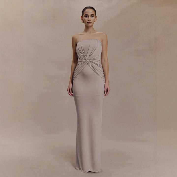 Dame Elegant Minimalistisk Aftenkjole med Draperinger Skovae