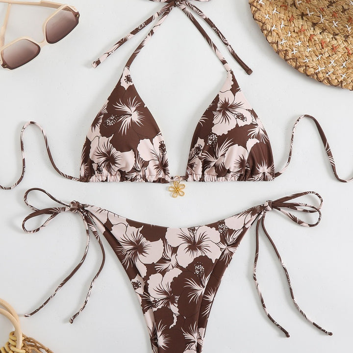 Dame Triangel-Bikini med blomstret design og justerbare stropper Stilla