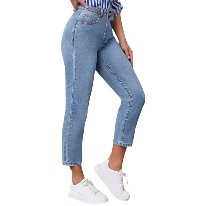 Dame High Waist Jeans i vintage-stil med smalt ben og elastisk talje Stilla