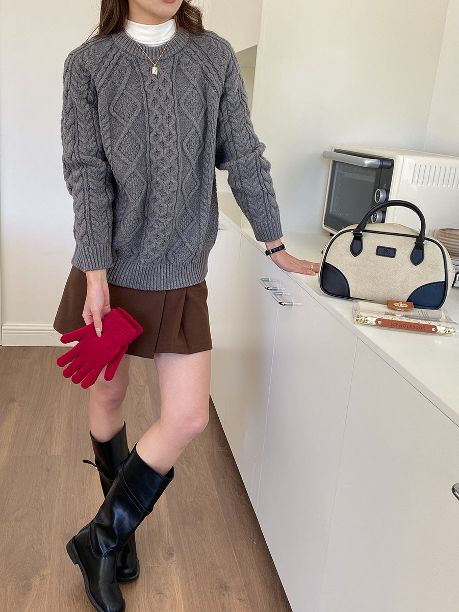 Kvinder casual chunky strik sweater med kabelmønster Stilla