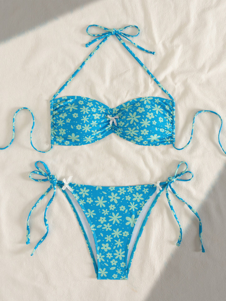 Dame Bandeau-bikini med florale accenter Skovae