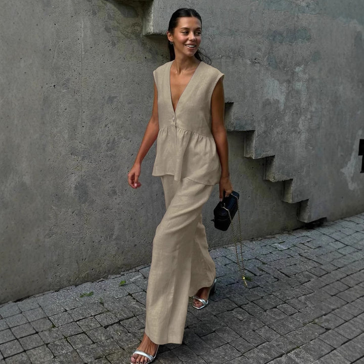 Dame let linned bluse og brede bukser Stilla