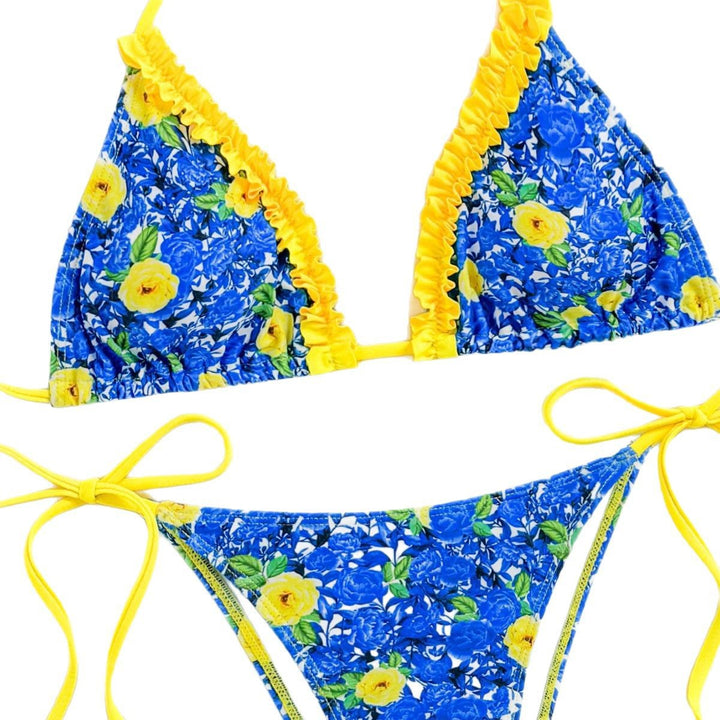 Dame Bikini-sæt med glædeligt flæsedesign og floralt mønster Stilla