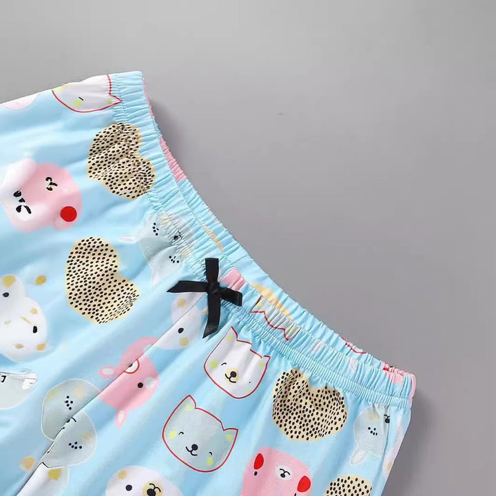 Dame Crop-Top og Shorts Sæt med sødt dyremotiv Stilla