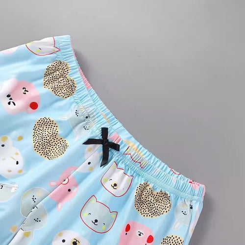 Dame Crop-Top og Shorts Sæt med sødt dyremotiv Stilla