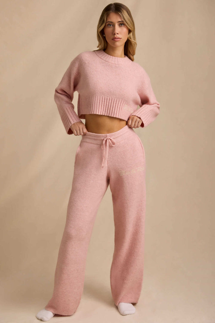 Dame afslappet og komfortabel strik sæt med cropped sweater og brede bukser Stilla