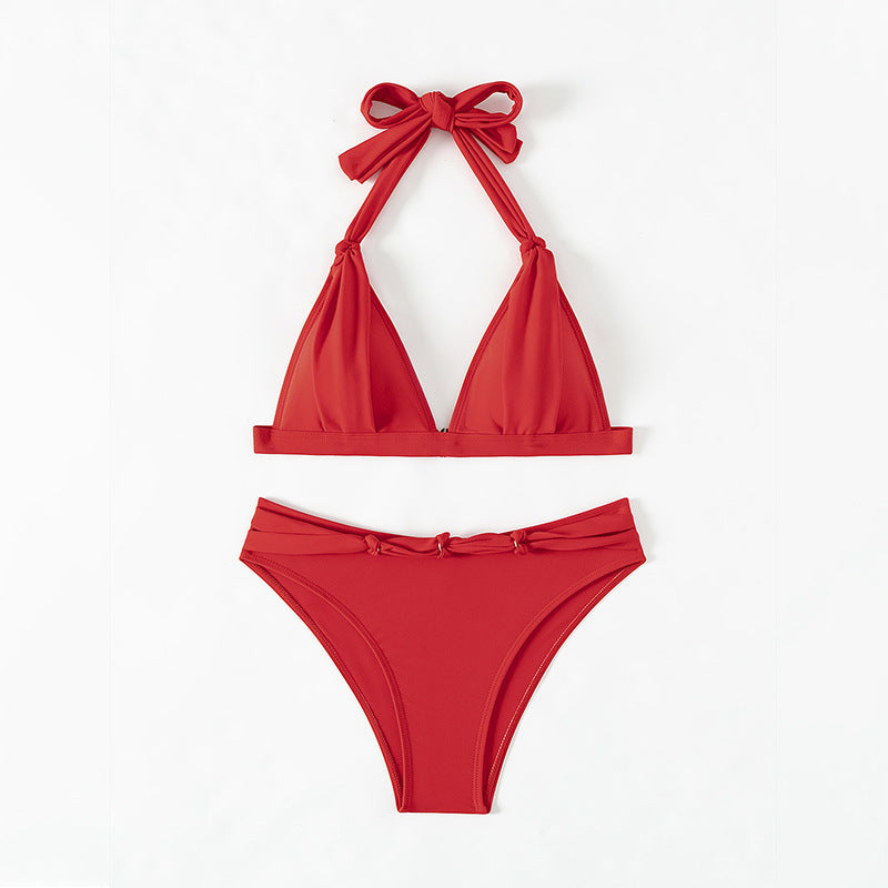 Dame triangel-bikini med raffinerede bunddetaljer Skovae