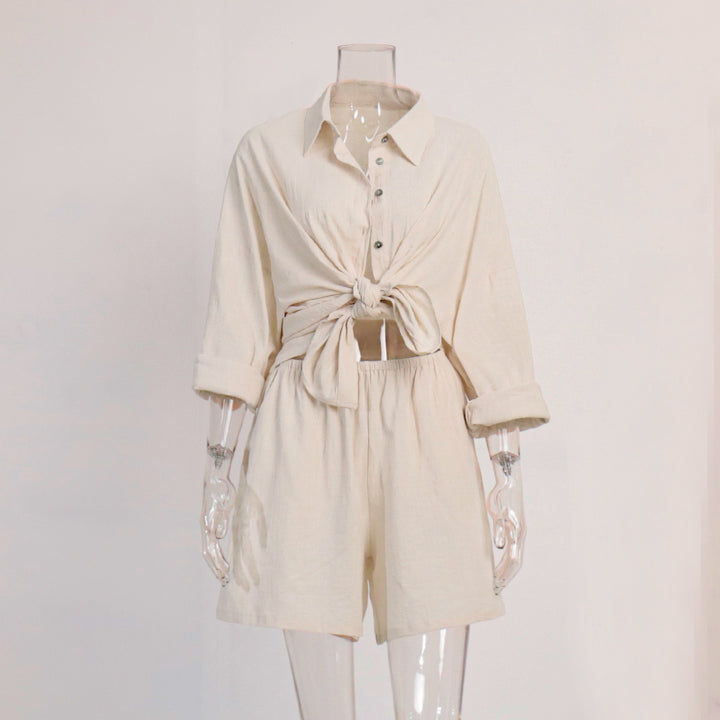 Femme Luxe Slips-Front Skjorte og Shorts Sæt Stilla