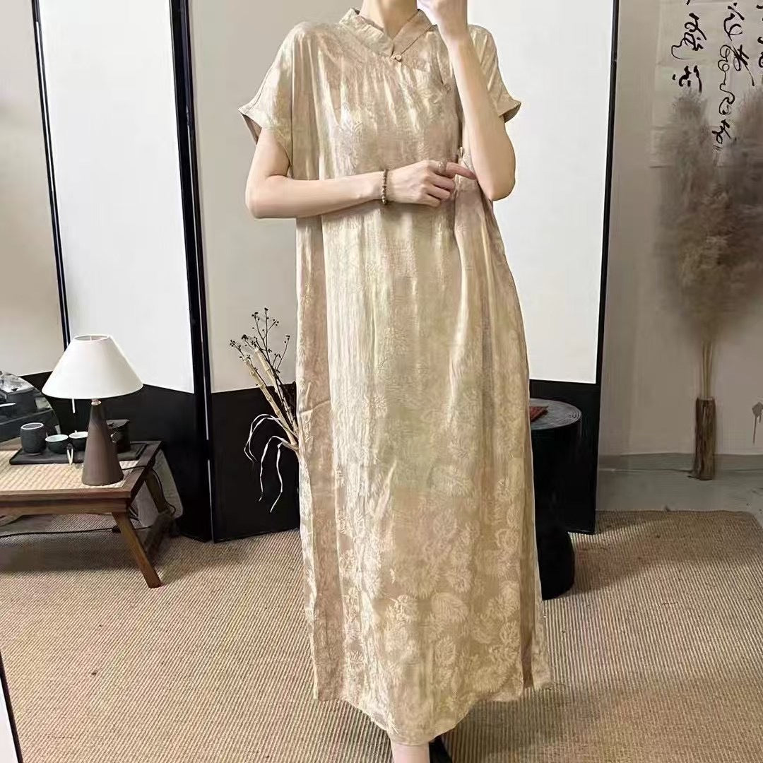 Femme Elegante Lange Florale Tryk Maxi Kjole Stilla