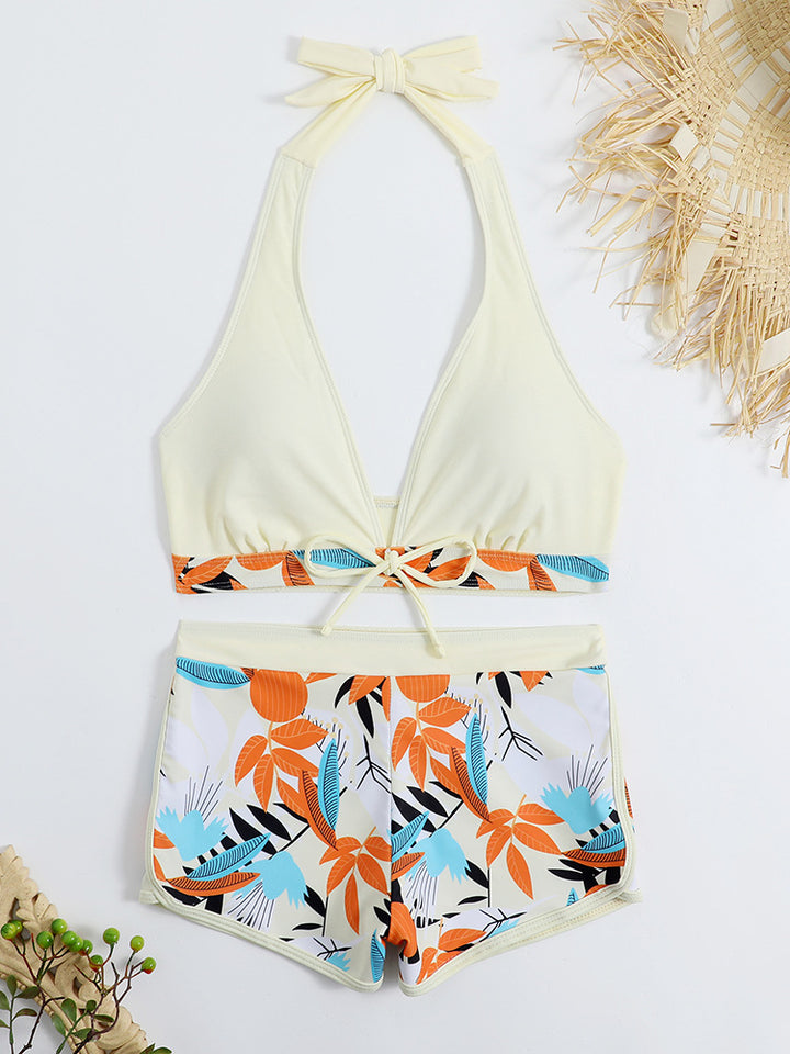 Dame bikini sæt med justerbar halter top og moderigtigt mønstret trusse Stilla