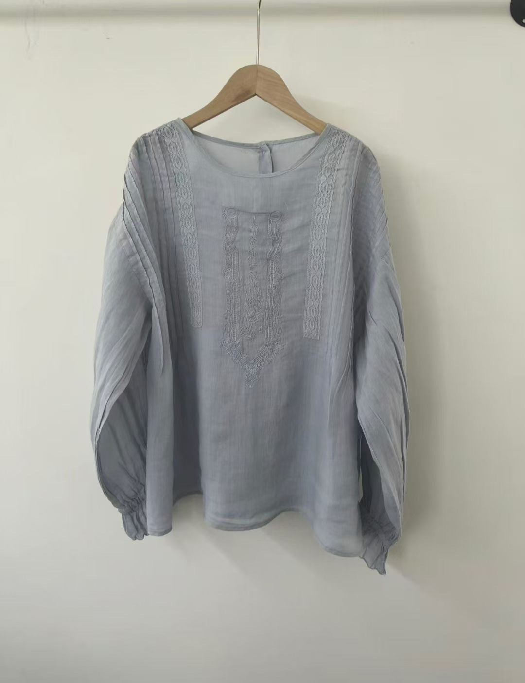 Femme Broderet Langærmet Bluse Stilla