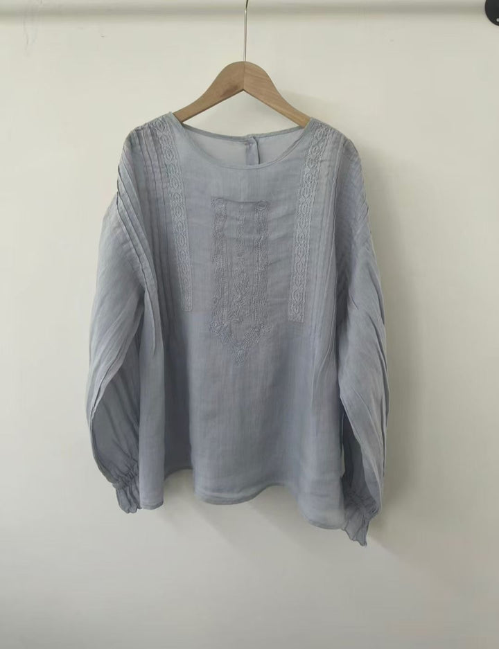 Femme Broderet Langærmet Bluse Stilla