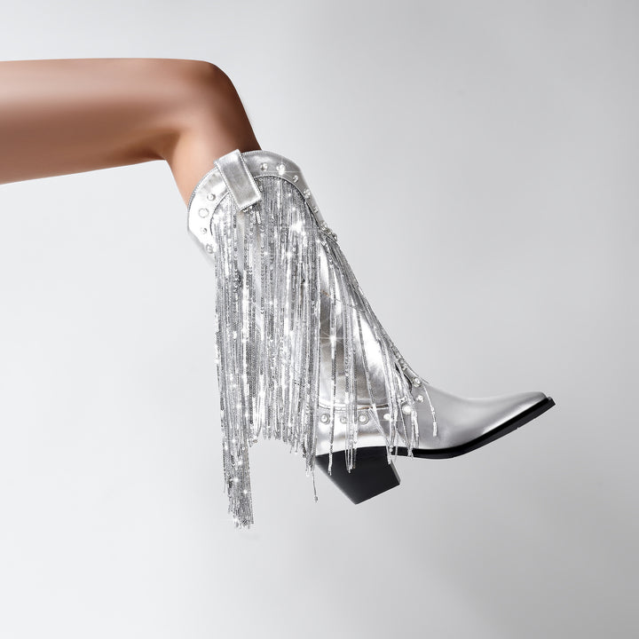Femme Statement Fringed Cowboy Støvler Stilla