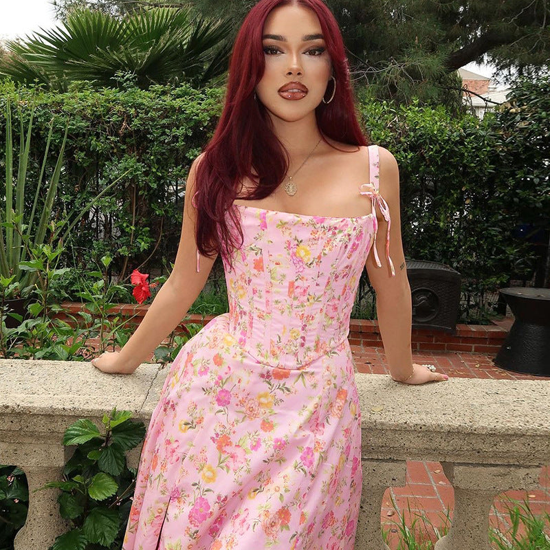 Dame Sommer Maxikjole med filigran Floralprint og justerbare stropper Stilla