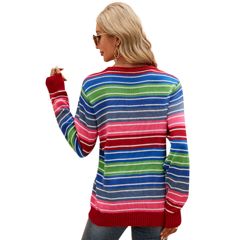 Dame strikpullover med trendy stribesstruktur og afslappet huldesign Stilla