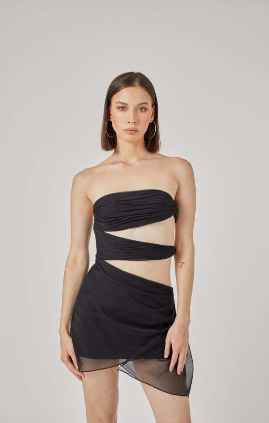 Dame strapless omslagkjole med snitdetaljer Skovae