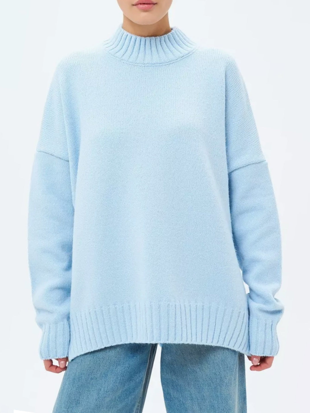 Stilla | Pullover Pullover Størrelse Schnit Ribbet Strik Semi Høj Hals Faldende Skuldre