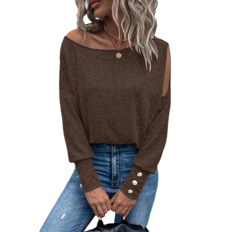 Dame afslappet longsleeve T-shirt med skulderudskæringer Stilla