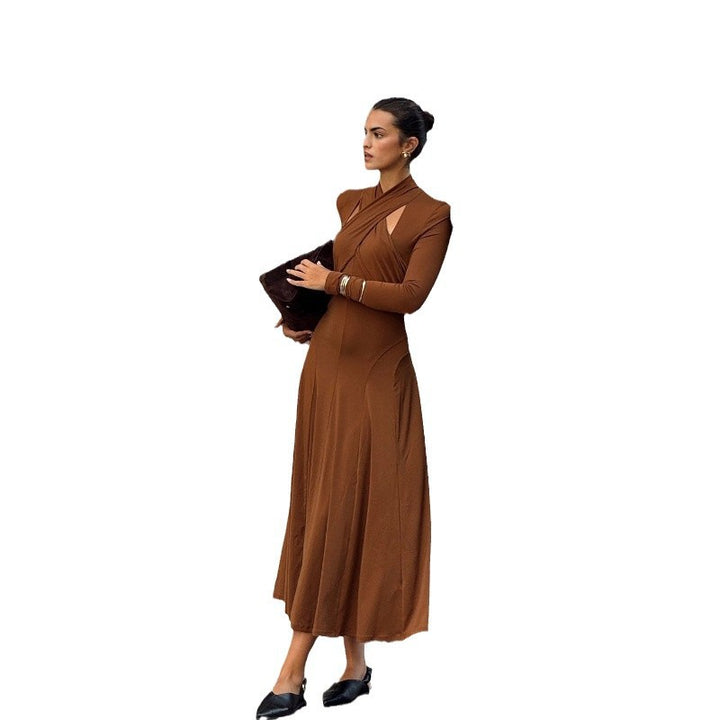Dame elegant maxikjole med innovativt indpakningsdesign og asymmetrisk snit Stilla
