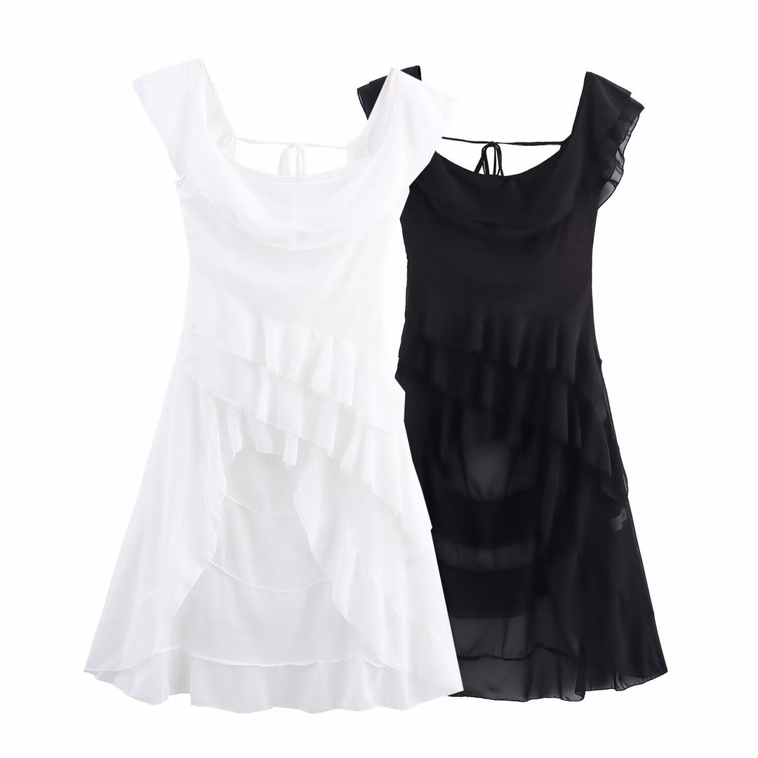 Femme Rüschen Asymmetrisk Midi Kjole Stilla