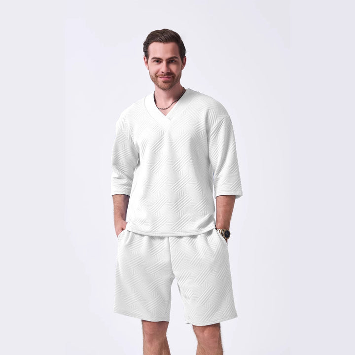 Herrer casual V-hals fritidstrøje og shorts sæt Stilla