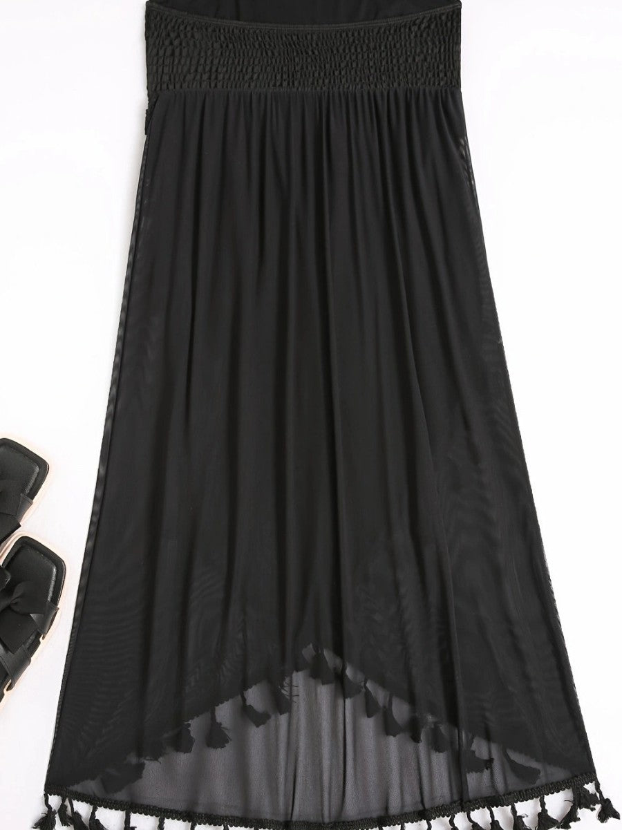 Dame strandkjole med rynker og frynsepynt Stilla